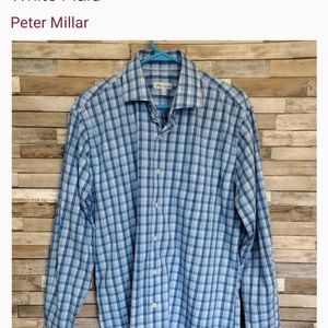 peter millar button down Oxford blue plaid shirt size large